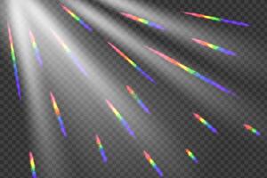 Regenbogen Winkel Prisma Regenbogen Licht. Sonne Strahlen Overlay Wirkung. vektor
