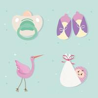 Bündel von vier Babypartyfeier-Set-Icons vektor