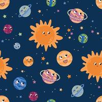 sömlös sol- systemet mönster. planeter, Sol, Plats vektor