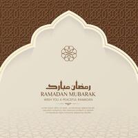 ramadan kareem hälsning kort med dekorativ islamic båge vektor