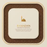 ramadan kareem dekorativ islamic hälsning kort mall med arabesk gräns och mönster vektor