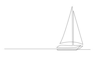 Single kontinuierlich Linie Kunst Meer Boot Symbol. Yacht Reise Tourismus Konzept Silhouette Symbol Design. einer skizzieren Gliederung Zeichnung Vektor Illustration