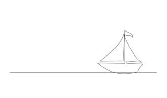 Single kontinuierlich Linie Kunst Meer Boot Symbol. Yacht Reise Tourismus Konzept Silhouette Symbol Design. einer skizzieren Gliederung Zeichnung Vektor Illustration