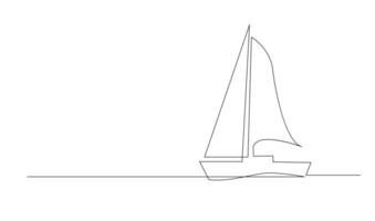 enda kontinuerlig linje konst hav båt ikon. Yacht resa turism begrepp silhuett symbol design. ett skiss översikt teckning vektor illustration