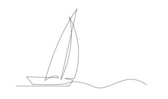 Single kontinuierlich Linie Kunst Meer Boot Symbol. Yacht Reise Tourismus Konzept Silhouette Symbol Design. einer skizzieren Gliederung Zeichnung Vektor Illustration