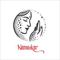 indische frauen in traditioneller kleidung mit namaste-hand, einladendem logo-design vektor