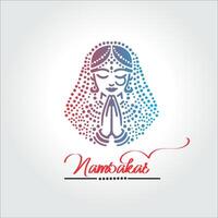 indische frauen in traditioneller kleidung mit namaste-hand, einladendem logo-design vektor