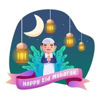 Lycklig eid mubarak barn illustration vektor