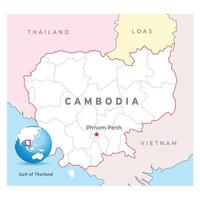 cambodia Karta, huvudstad phnom penh, med nationell gränser vektor