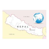 nepal Karta, huvudstad katmandu, med nationell gränser vektor