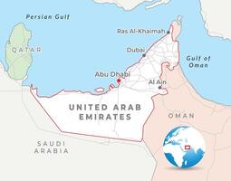 vereinigt arabisch Emirate Karte mit Hauptstadt abu dhabi, die meisten wichtig Städte und National Grenzen vektor