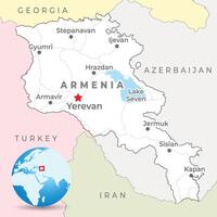 armenia Karta med huvudstad Jerevan, mest Viktig städer och nationell gränser vektor