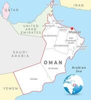 Oman Karte mit Hauptstadt Maskat, die meisten wichtig Städte und National Grenzen vektor