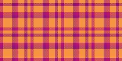 närvarande textur bakgrund sömlös, reklam pläd textil- vektor. gingham mönster kolla upp tartan tyg i rosa och orange färger. vektor