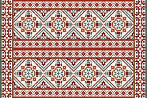 Blumen- Kreuz Stich Stickerei auf Weiß hintergrund.geometrisch ethnisch orientalisch Muster Vektor Illustration, aztekisch Stil, abstrakt hintergrund.design zum Textur, Stoff, Kleidung, Dekoration, Sarong, Schal, Teppich.