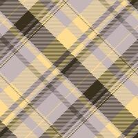 fröhlich Weihnachten nahtlos prüfen Hintergrund, Afrika Tartan Textil- Textur. schön Muster Vektor Stoff Plaid im grau und Bernstein Farben.