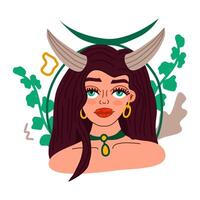 enskild horoskop med skön kvinnor. illustration av taurus horoskop tecken som en skön flicka. vektor konst.