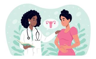 endometrios medvetenhet mont. de läkare förklarar de resultat av de gynekologisk undersökning. kvinnors sjukdomar och förebyggande av kvinnors hälsa vektor