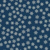 en sömlös mönster av guld snöflingor faller på en mörk blå bakgrund. vinter- mönster. en kaotisk falla. snöflinga översikt ikon. vektor illustration