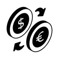 valuta med pil betecknar pengar utbyta vektor, valuta omvandlare isometrisk ikon vektor