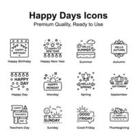 packa av Lycklig dagar ikoner, redo till använda sig av i webbplatser och mobil appar vektor