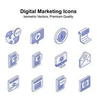 kreativt tillverkad digital marknadsföring isometrisk vektorer uppsättning, redo till använda sig av i webbplatser och mobil appar