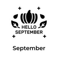 Hej september ikon i unik och trendig stil, redo till använda sig av vektor