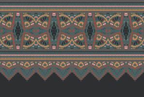 korsa sy. geometrisk etnisk mönster. design för saree, patola, sari, dupatta, vyshyvanka, rushnyk, dupatta, Kläder, tyg, batik, stickat, broderi, ikkat, pixel mönster. traditionell design. vektor