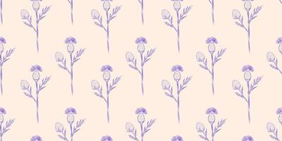 sömlös mönster kardborre blommor. sommar bakgrund. förpackning design, textilier i retro rustik stil. vektor illustration