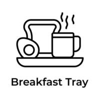 kokt ägg med kopp av te och bröd i en bricka skildrar ikon av frukost vektor