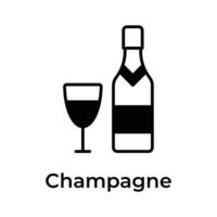 ein Flasche von Champagner mit Glas, Party Feier Vektor Design