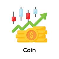 Währung Münzen mit Leuchter Diagramm zeigen Konzept Symbol von Geld Wachstum, Handel Vektor