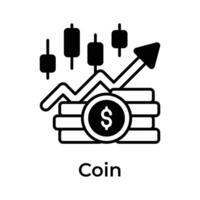 Währung Münzen mit Leuchter Diagramm zeigen Konzept Symbol von Geld Wachstum, Handel Vektor
