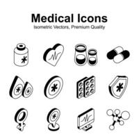 skaffa sig din håll på detta skön designad medicinsk och sjukvård isometrisk ikoner vektor