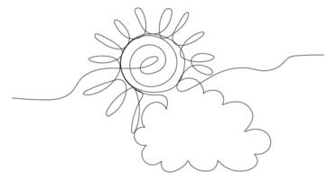 Sonne und Wolke Gekritzel Symbol im einer Linie kontinuierlich Stil. Vektor Wetter Illustration isoliert auf Weiß Hintergrund.