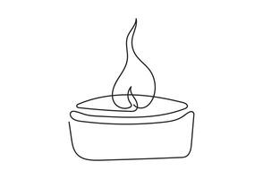 Tee Licht Kerze mit Flamme. Verbrennung dekorativ aromatisch Kerze. kontinuierlich einer Linie Zeichnung. Linie Kunst. isoliert auf Weiß Hintergrund. Design Element zum drucken, Gruß, Postkarte, Scrapbooking. vektor