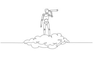 illustration av vektor robot chatbot,ai i vetenskap och företag ridning moln innehav teleskop