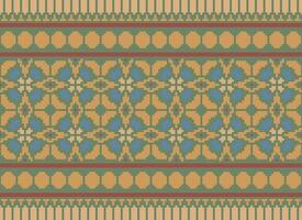 ethnisch geometrisch nahtlos Stoff Muster Kreuz Stich. Ikat Stickerei orientalisch Pixel Muster Sahne Hintergrund. abstrakt, vektor, illustration. Textur, Kreuz Stich, Schal, Dekoration, Motive, Tapete. vektor