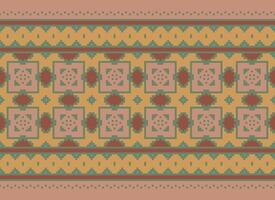 ethnisch geometrisch nahtlos Stoff Muster Kreuz Stich. Ikat Stickerei orientalisch Pixel Muster Sahne Hintergrund. abstrakt, vektor, illustration. Textur, Kreuz Stich, Schal, Dekoration, Motive, Tapete. vektor