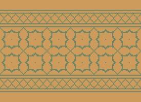 ethnisch geometrisch nahtlos Stoff Muster Kreuz Stich. Ikat Stickerei orientalisch Pixel Muster Sahne Hintergrund. abstrakt, vektor, illustration. Textur, Kreuz Stich, Schal, Dekoration, Motive, Tapete. vektor