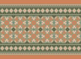 ethnisch geometrisch nahtlos Stoff Muster Kreuz Stich. Ikat Stickerei orientalisch Pixel Muster Sahne Hintergrund. abstrakt, vektor, illustration. Textur, Kreuz Stich, Schal, Dekoration, Motive, Tapete. vektor