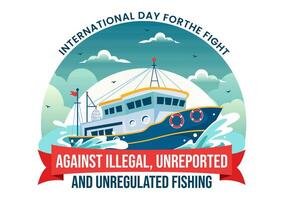 internationell dag för de bekämpa mot olaglig, orapporterad och oreglerad fiske vektor illustration med stång fisk i platt tecknad serie bakgrund