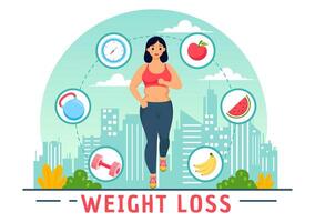 Gewicht Verlust Vektor Illustration von Frau Körper Transformation Konzept mit Fitness, Sport, Diät und gesund Lebensstil im eben Karikatur Hintergrund