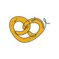 kontinuerlig linje pretzel. färsk bakverk, bageri symbol. ett linje konst bröd. tysk eller österrikiska mellanmål. vektor illustration.