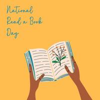 National lesen ein Buch Tag. süß Hintergrund mit öffnen Buch. Banner Vorlage Design. Hand gezeichnet Vektor Illustration.