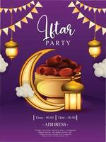iftar fest inbjudan. text översättning generös ramadan. hälsning baner ramadan kareem med gammal lykta och torkades datum. vektor. vektor