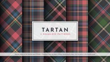 einstellen 5 nahtlos Tartan Muster. traditionell schottisch Textur. modisch Stoff. Textil- Hintergrund vektor