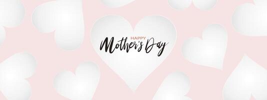 glücklich Mutter Tag Banner mit Papier süß Weiß Herz gestalten auf Rosa Hintergrund, Vektor Illustration Hintergrund zum Gruß Karte