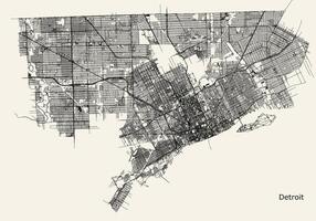stad väg Karta av detroit, Michigan, USA vektor