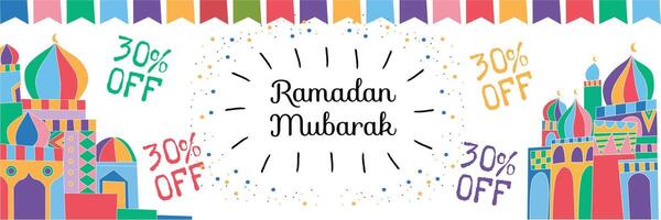 bunt Ramadan Mubarak Hand zeichnen Gekritzel Kunst vektor